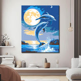 Malen nach Zahlen Kunst Tier Delfin im Vollmond