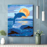 Malen nach Zahlen Kunst Tier Delfin bei Nacht voor Vollmond