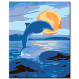 Malen nach Zahlen Kunst Tier Delfin bei Nacht voor Vollmond