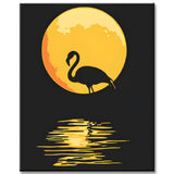 Malen nach Zahlen Kunst Tier Flamingo bei Nacht vor Vollmond