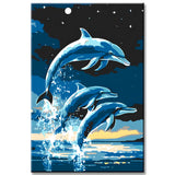 Malen nach Zahlen Kunst Tier Delfin Gruppe bei Nacht