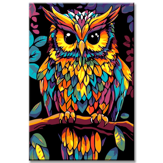 Malen nach Zahlen Vogel Uhu Portrait farbig