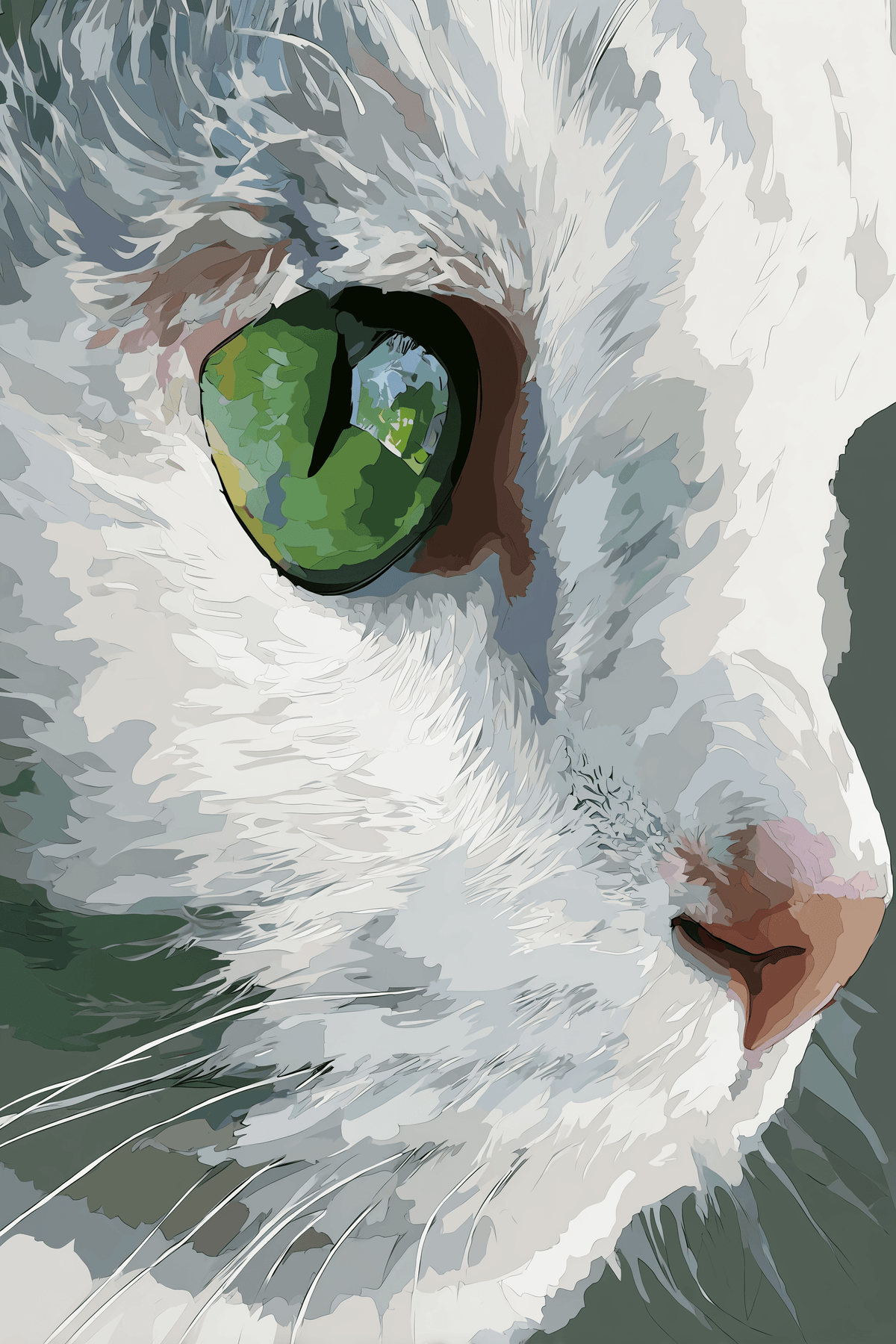 Grind nach Zahlen Weiße Katze mit grünem Auge