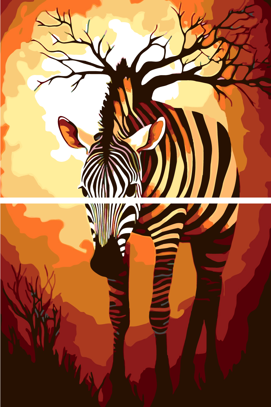 Malen nach Zahlen Grafik Tier Kunst Zebra 2-teilig Versand aus DE