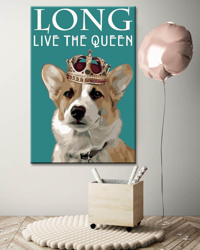 Malen nach Zahlen Der Hund der Königin Queen mit Krone