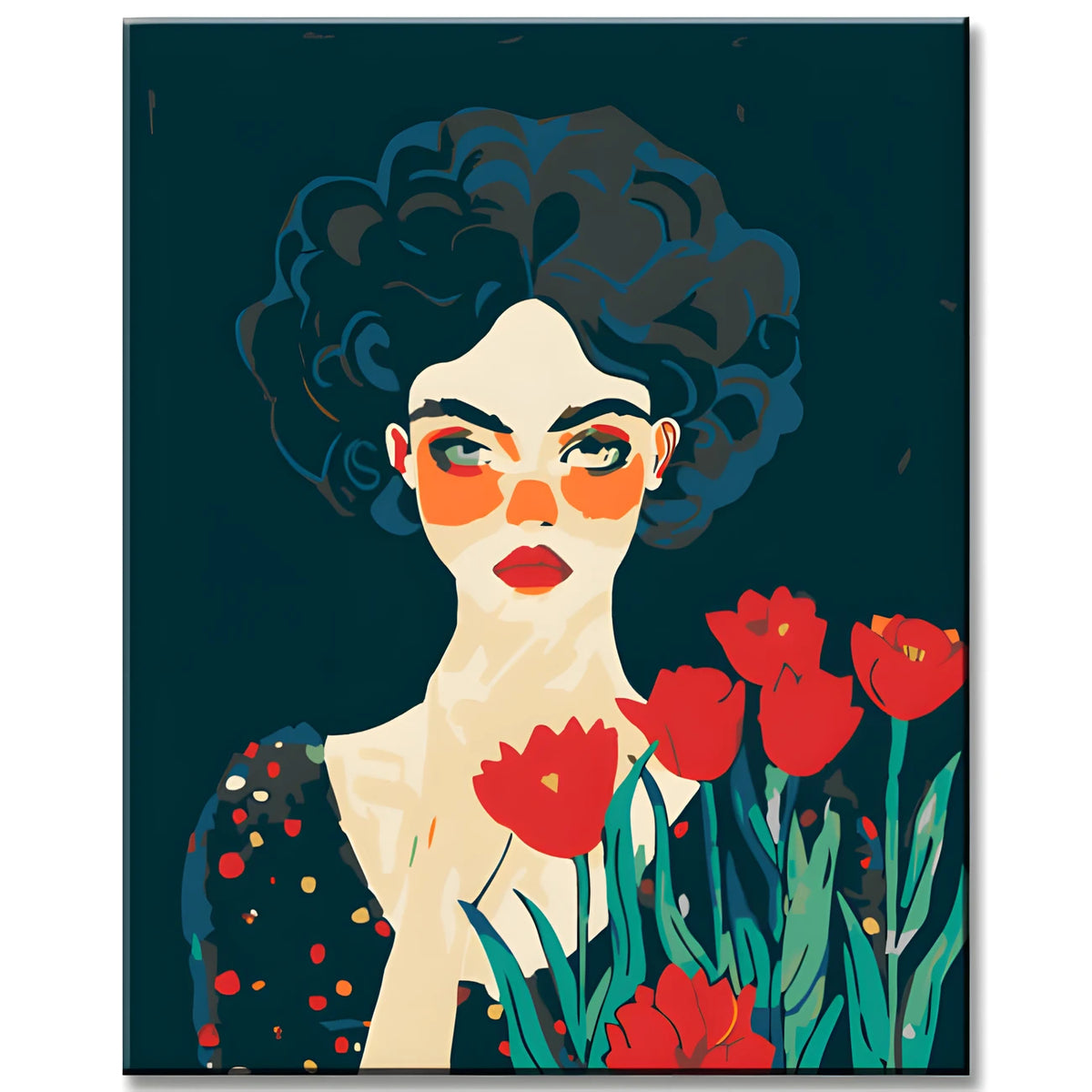 Malen nach Zahlen Moderne Kunst Frau mit roten Tulpen