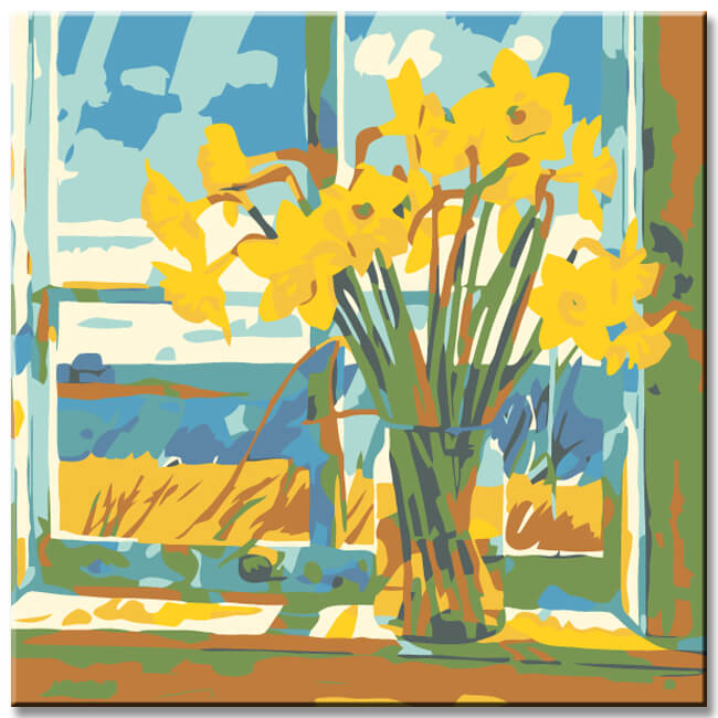 Malen nach Zahlen Narzissen im Fenster