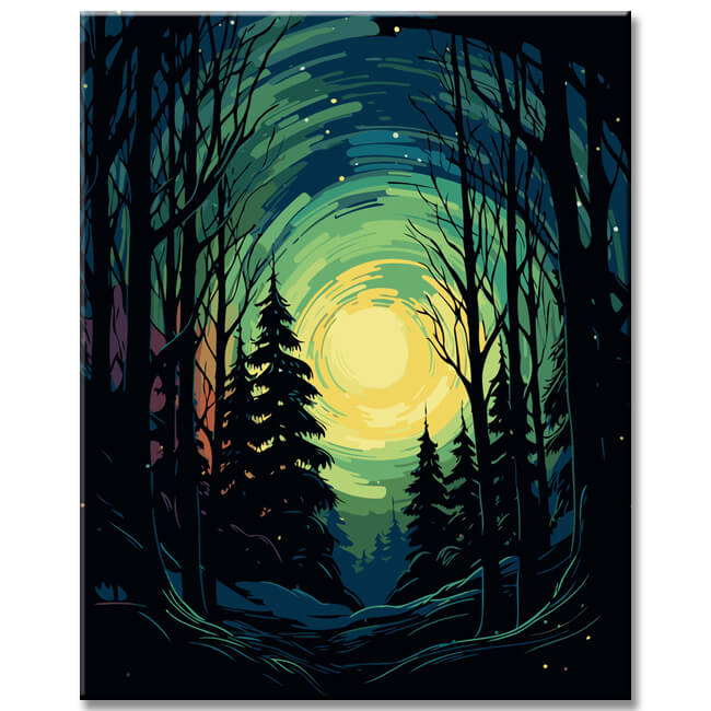 Malen nach Zahlen Nordlichter im Winterwald
