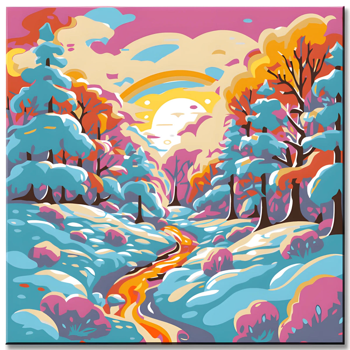 Malen nach Zahlen: Winterlandschaft bei Sonnenuntergang