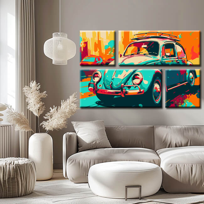 Malen nach Zahlen: VW Beetle Kreativbild I 4-teilig