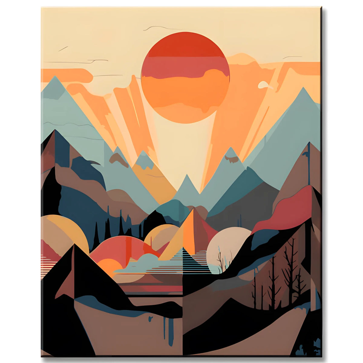 Malen nach Zahlen - Minimalist Landscape Poster with Mountains and Sonne