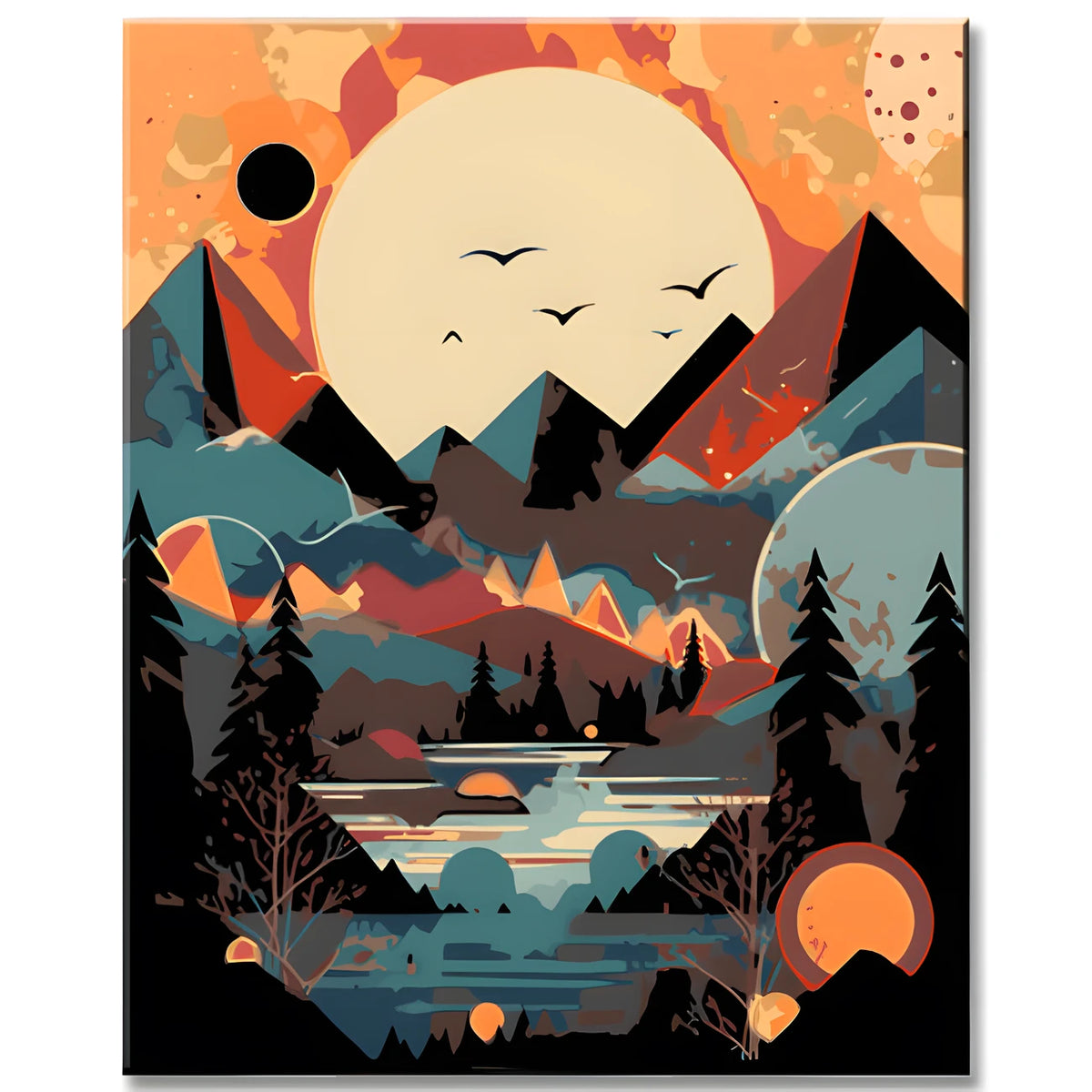Malen nach Zahlen - Minimalist Landscape Poster: Mountains and Sonne