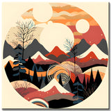 Malen nach Zahlen - Minimalist Landscape Poster: Berge, Sonne, Tag und Nacht, Boho-Midcentury