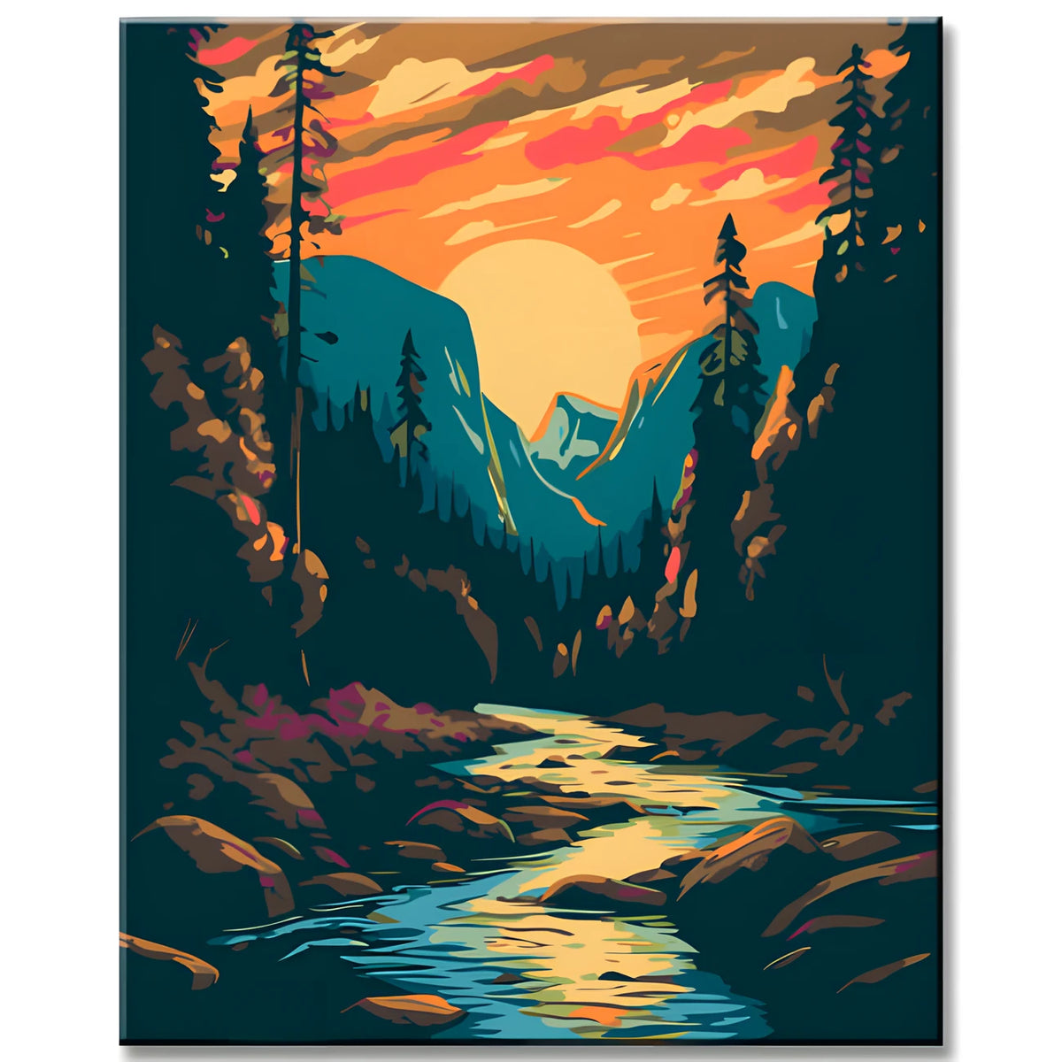 Fluss im Yosemite Malen nach Zahlen