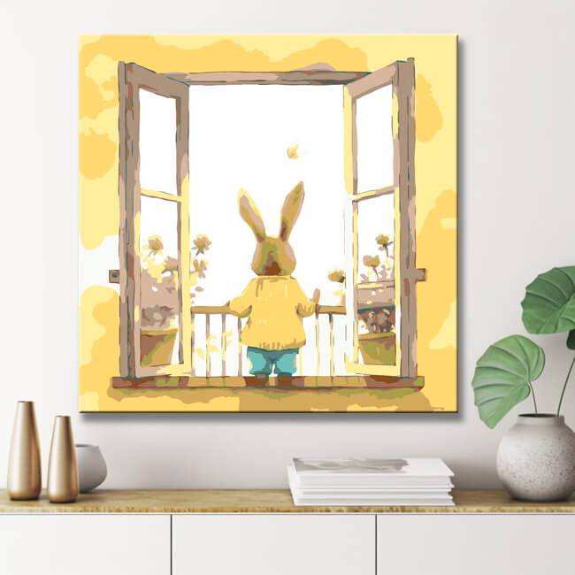 Kleiner Hase am Fenster - Malen nach Zahlen