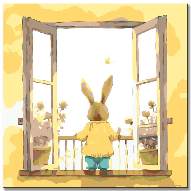 Kleiner Hase am Fenster - Malen nach Zahlen