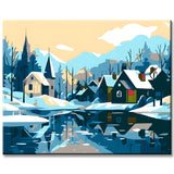 Malen nach Zahlen: Winterdorf am Fluss