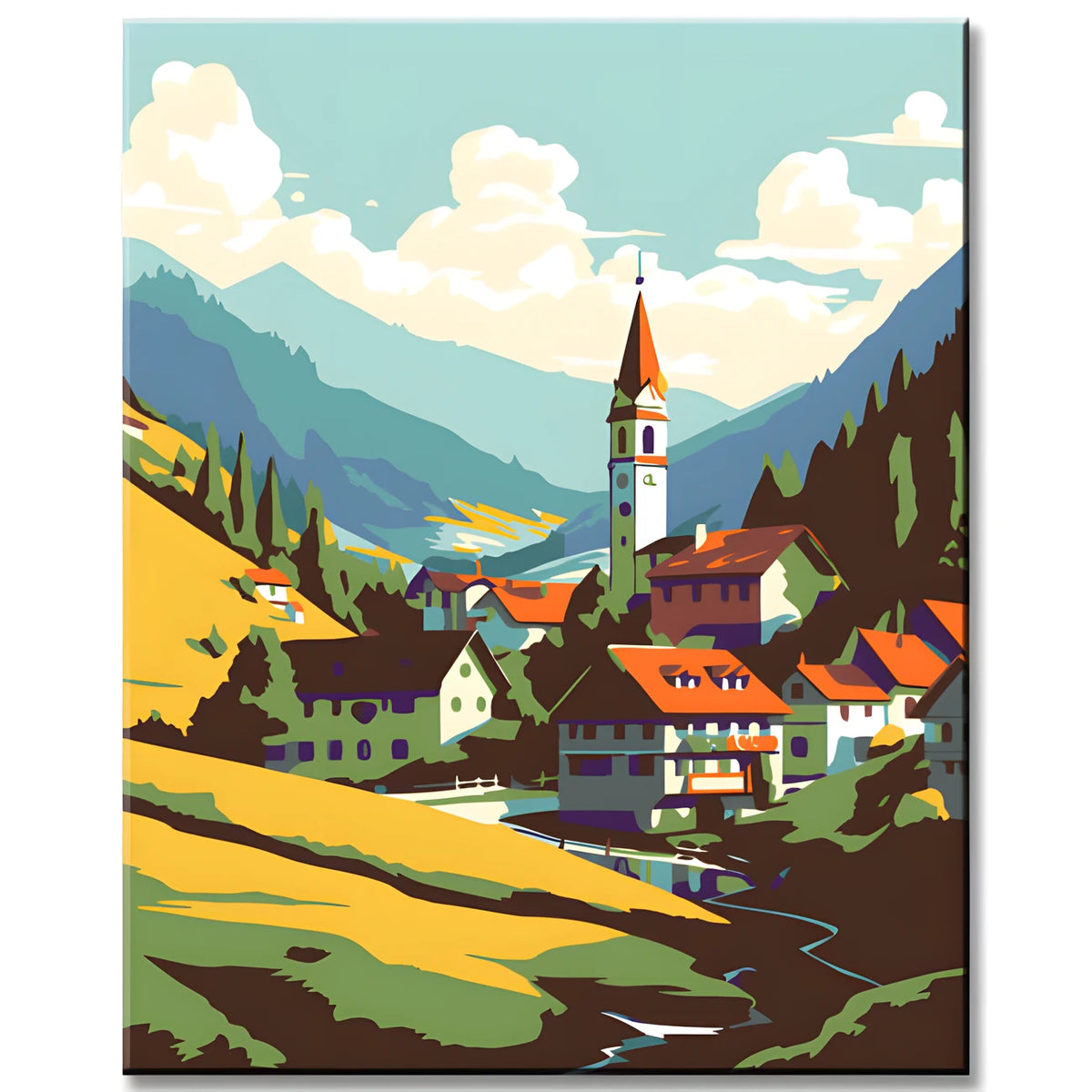Malen nach Zahlen Bergdorf in Oesterreich