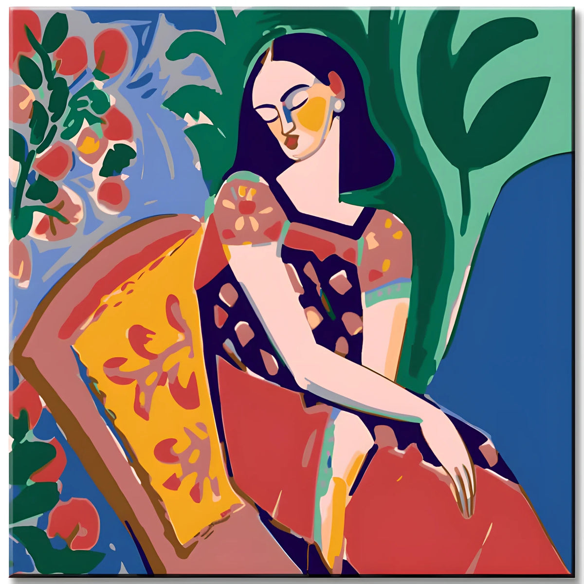 Frau mit Blumen - Malen nach Zahlen