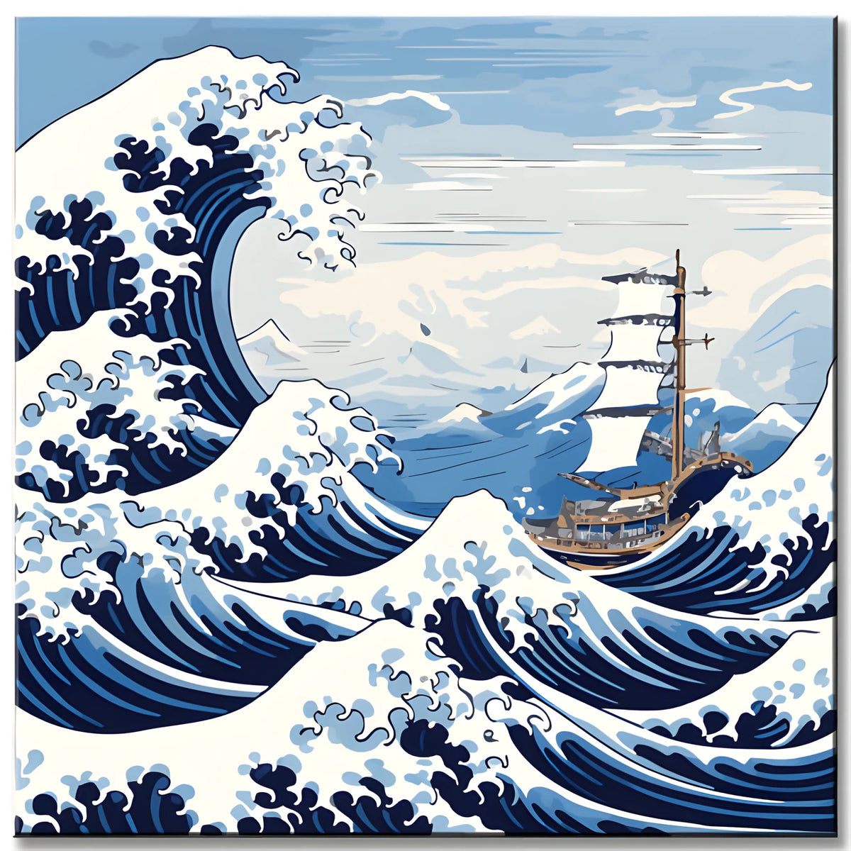 The great Welle with Segelschiff Malen nach Zahlen
