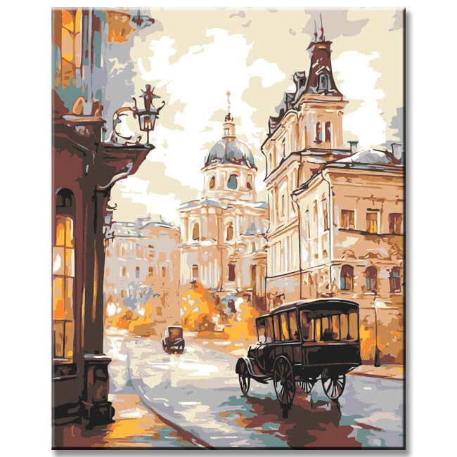 Grind nach Zahlen Pferdekutsche im Regen Russlands