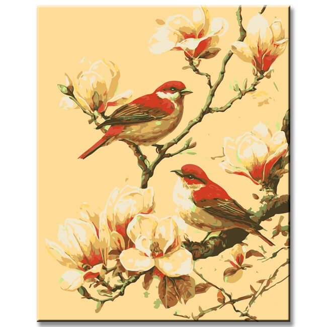 Malen nach Vögel und Blüten