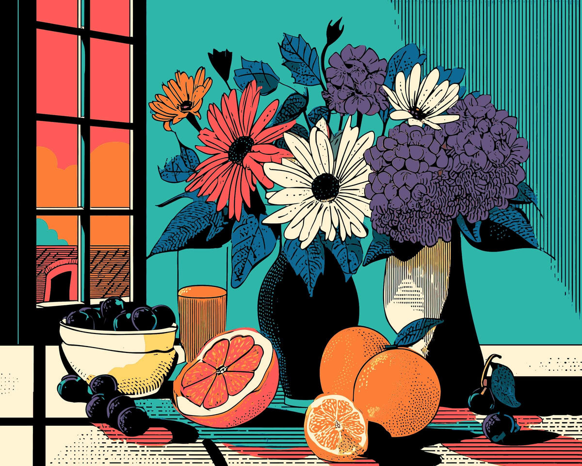 Grind nach Zahlen Bunter Blumenstrauss