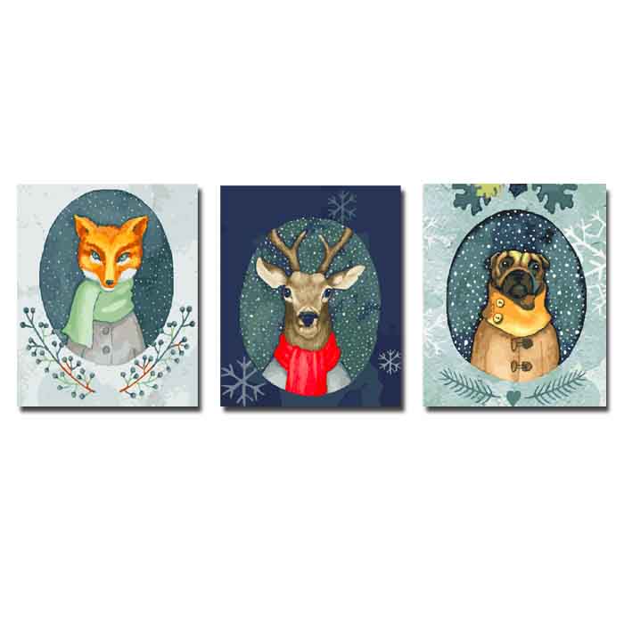Malen nach Zahlen Triptychon Tiere im Winter