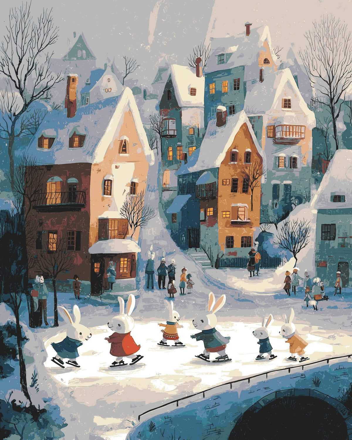 Paint by Numbers Rabbit Family in Winter