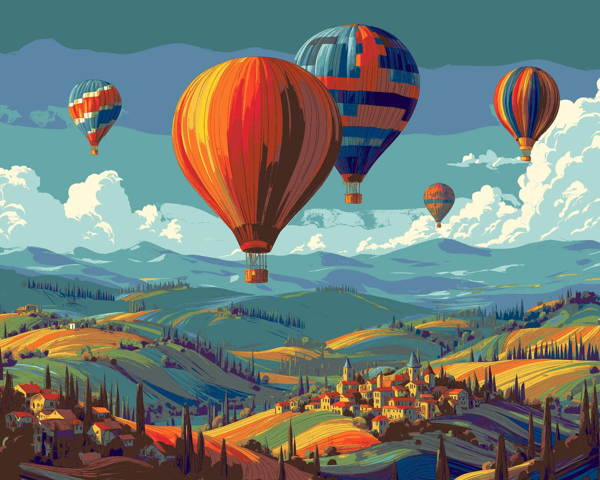 Malen nach Zahlen für Erwachsene Heißluftballons am Himmel