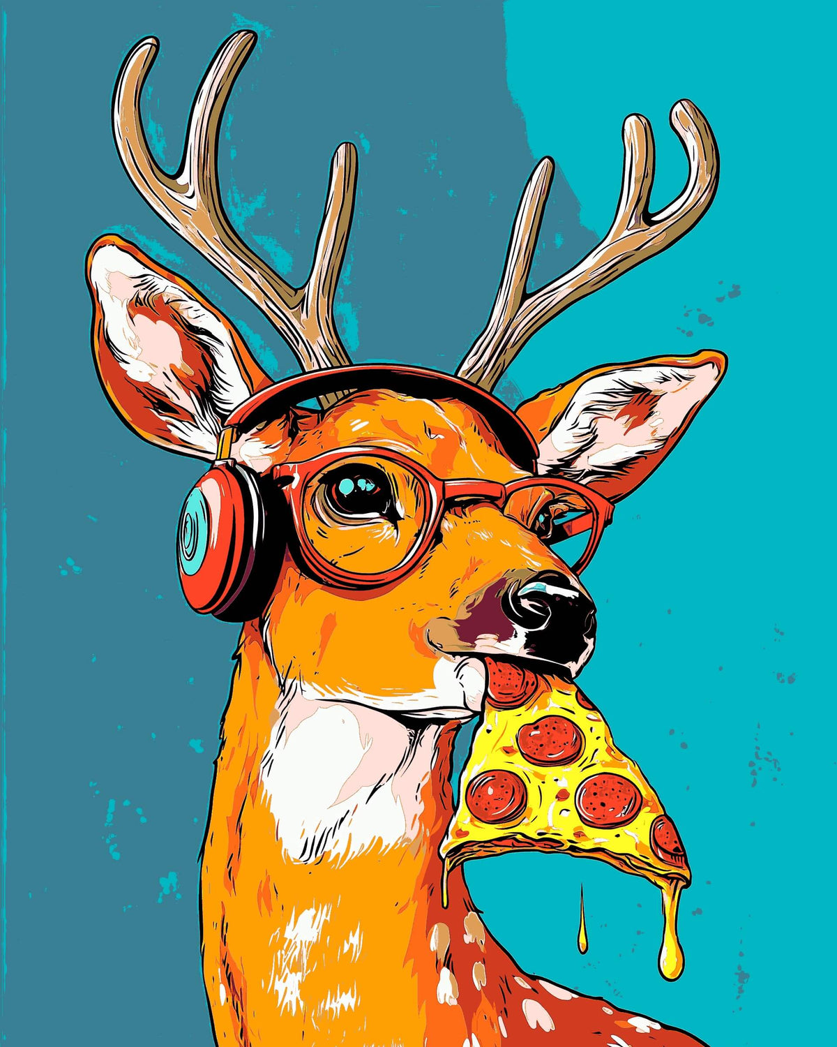 Grind nach Zahlen Elch mit Pizza