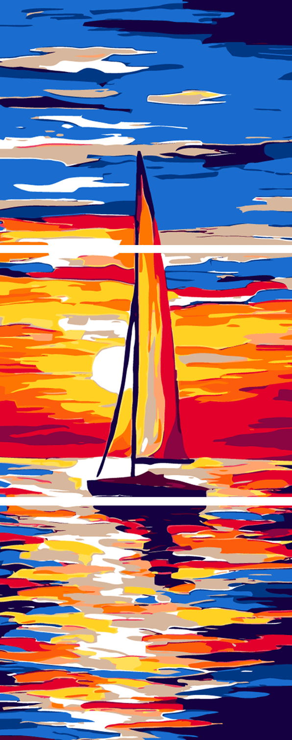 Malen nach Zahlen Sonnenaufgang Meer - 3-teilig (Triptychon)-SS-071