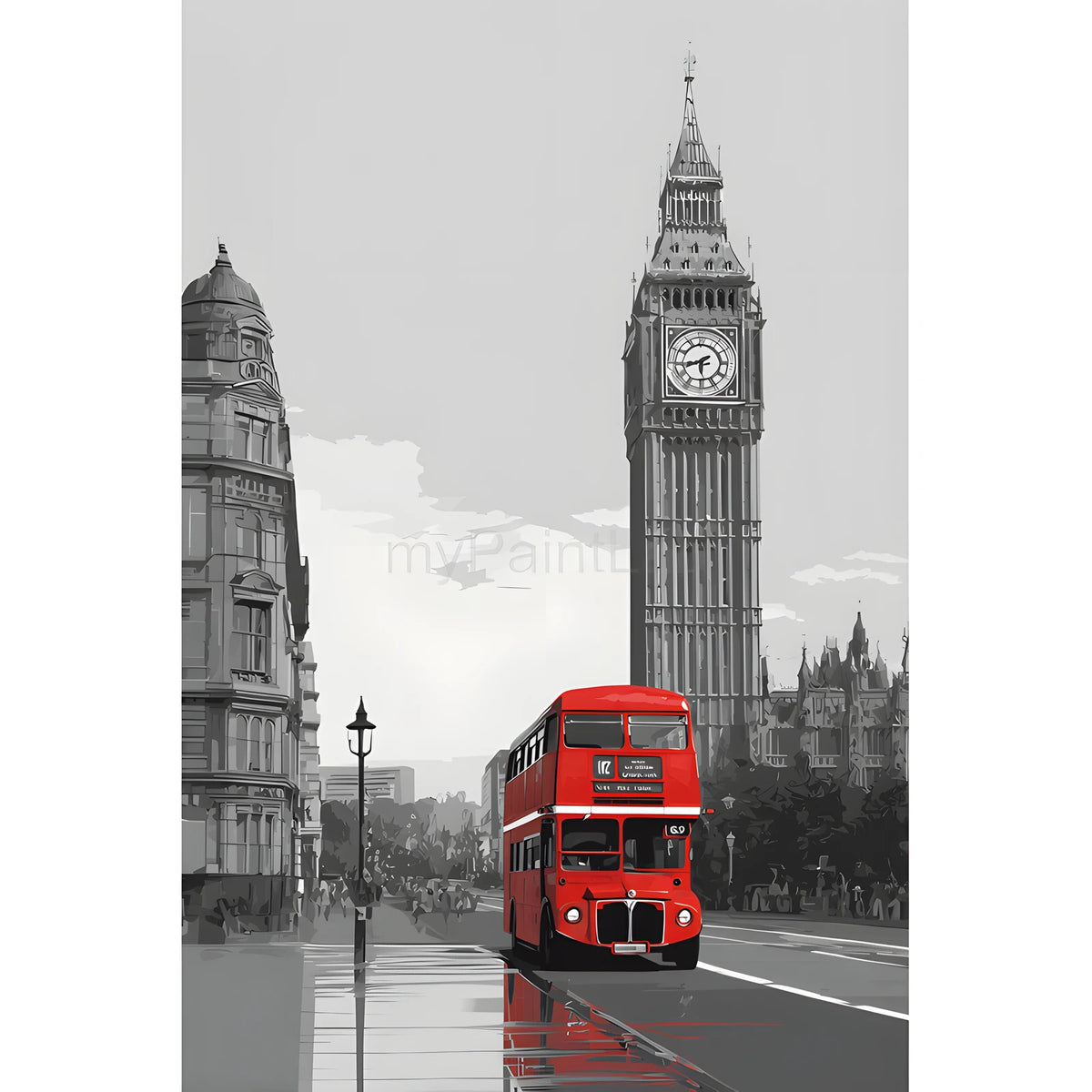 Malen nach Zahlen London Bus Big Ben