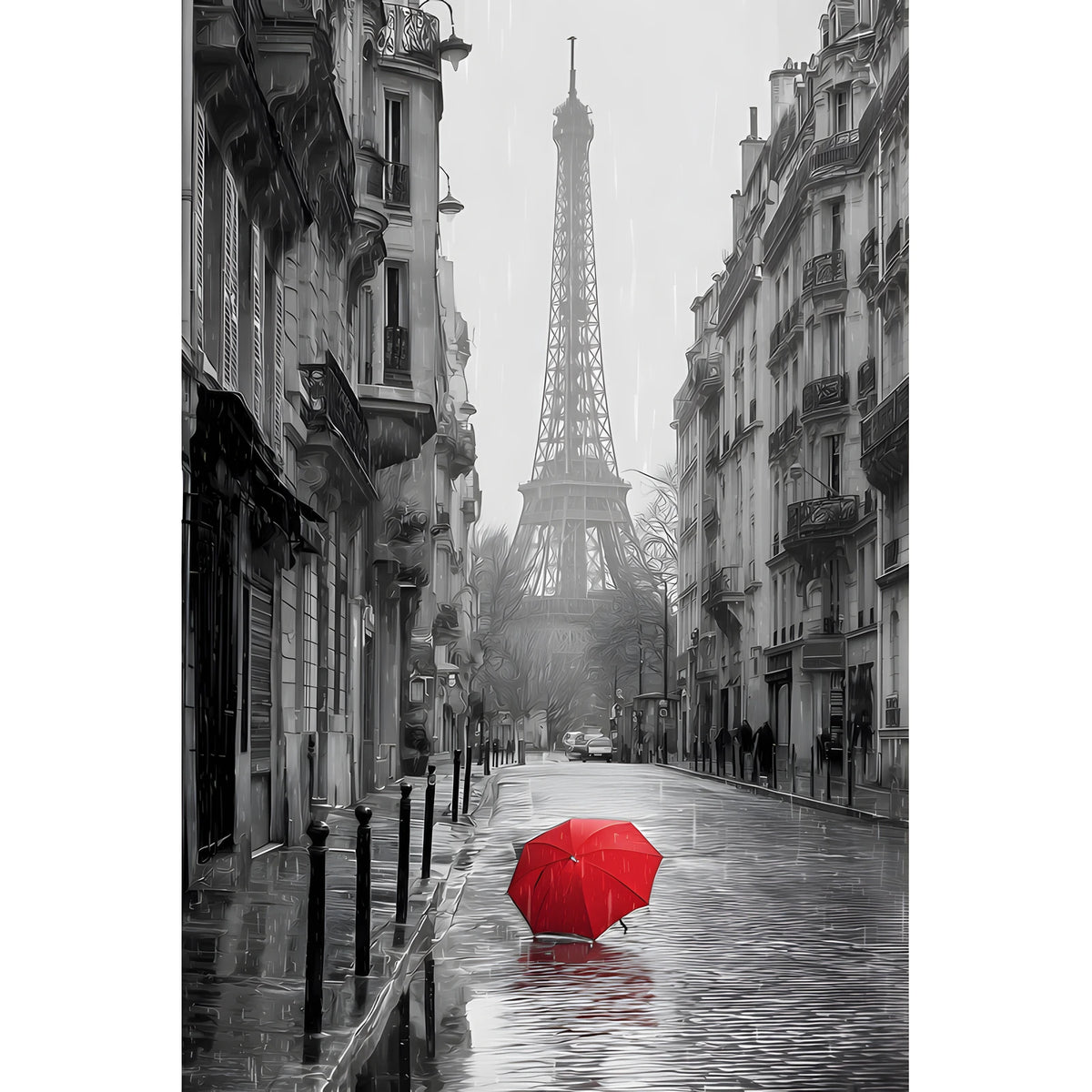 Malen nach Zahlen Paris roter Regenschirm