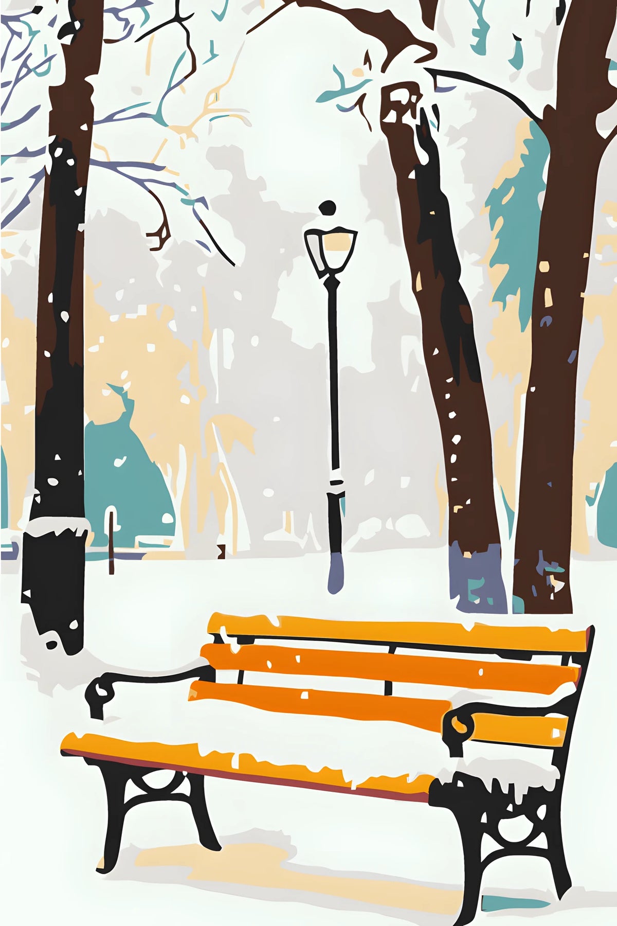 Malen nach Zahlen Winter gelbe Parkbank