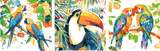 Painting by Numbers Triptych Parrots Butterflies Toucan