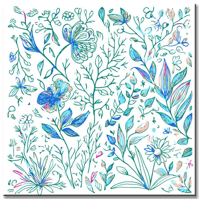 Malen nach Zahlen Pflanzen blau weiss