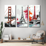 Malen nach Zahlen Funkturm rotweisser Schiffsanleger Paris San Francisco Brücke