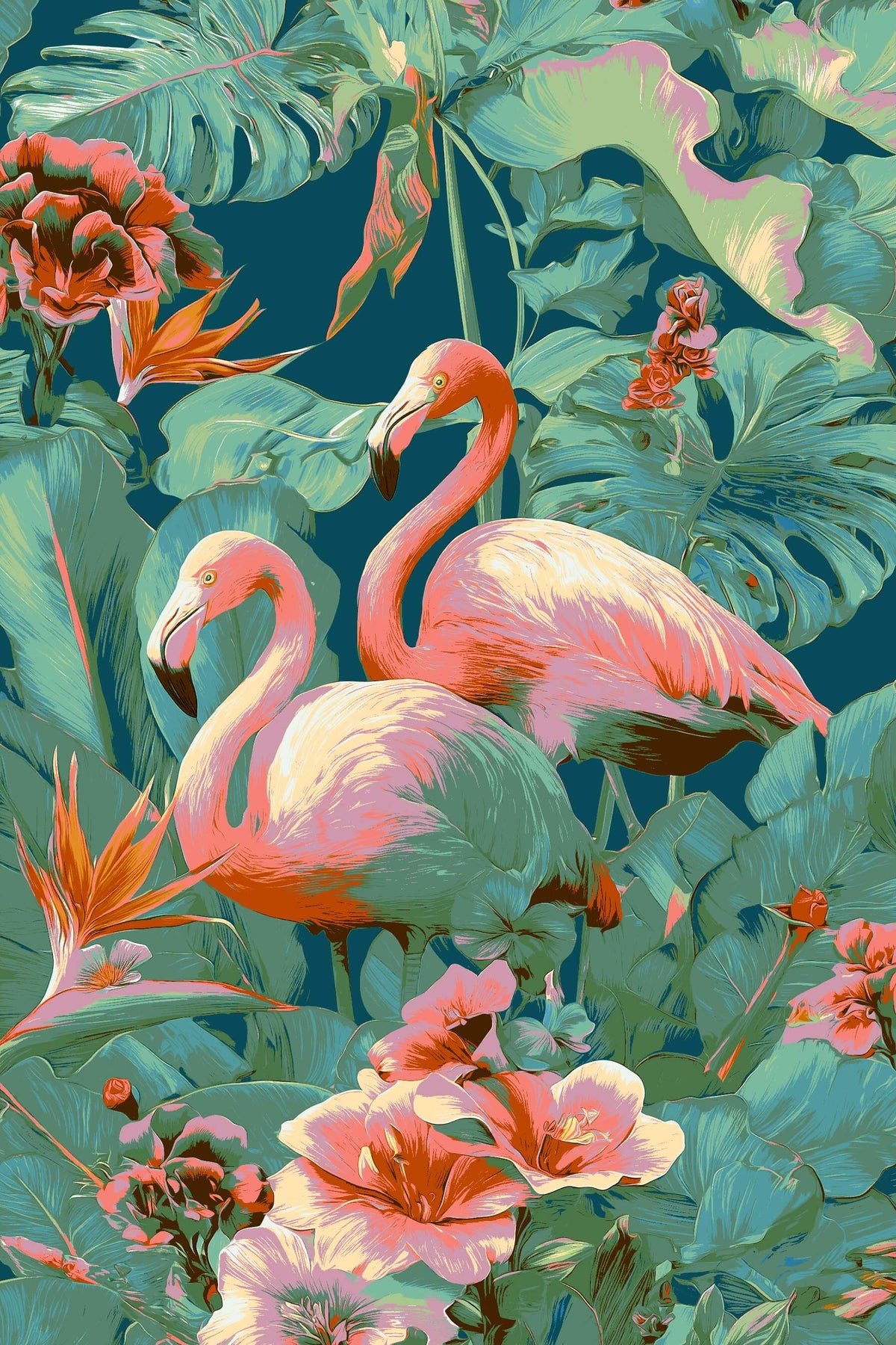 Grind nach Zahlen Tiere Flamingo Blumen