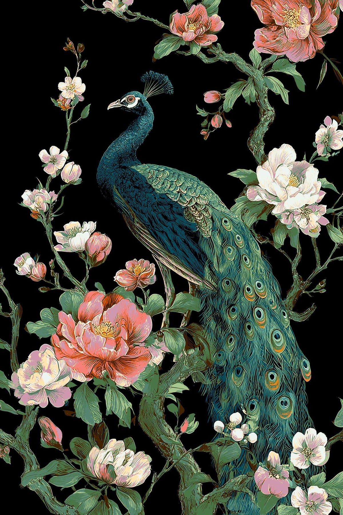 Grind nach Zahlen Tiere Pfau Blumen