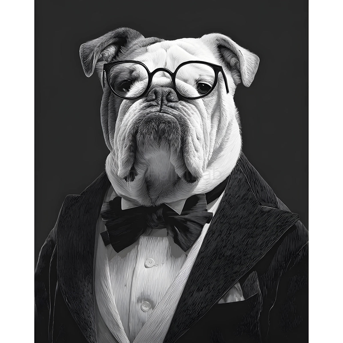 Malen nach Zahlen Hund mit Brille schwarz weiss
