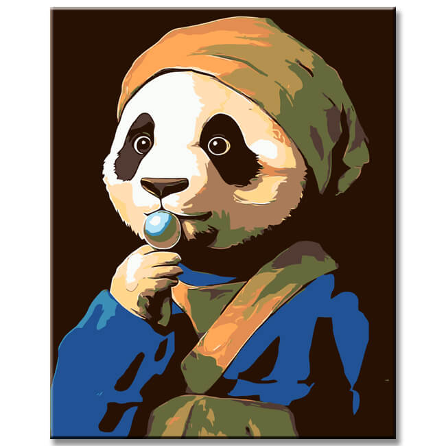 Malen nach Zahlen Panda madchen mit perle