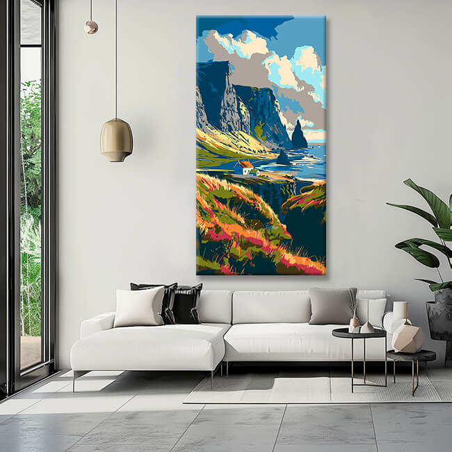 Malen nach Zahlen Panorama Kß¼ste mit Berge IV
