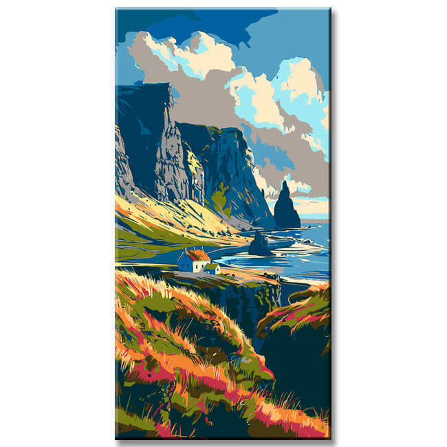 Malen nach Zahlen Panorama Küste mit Berge IV